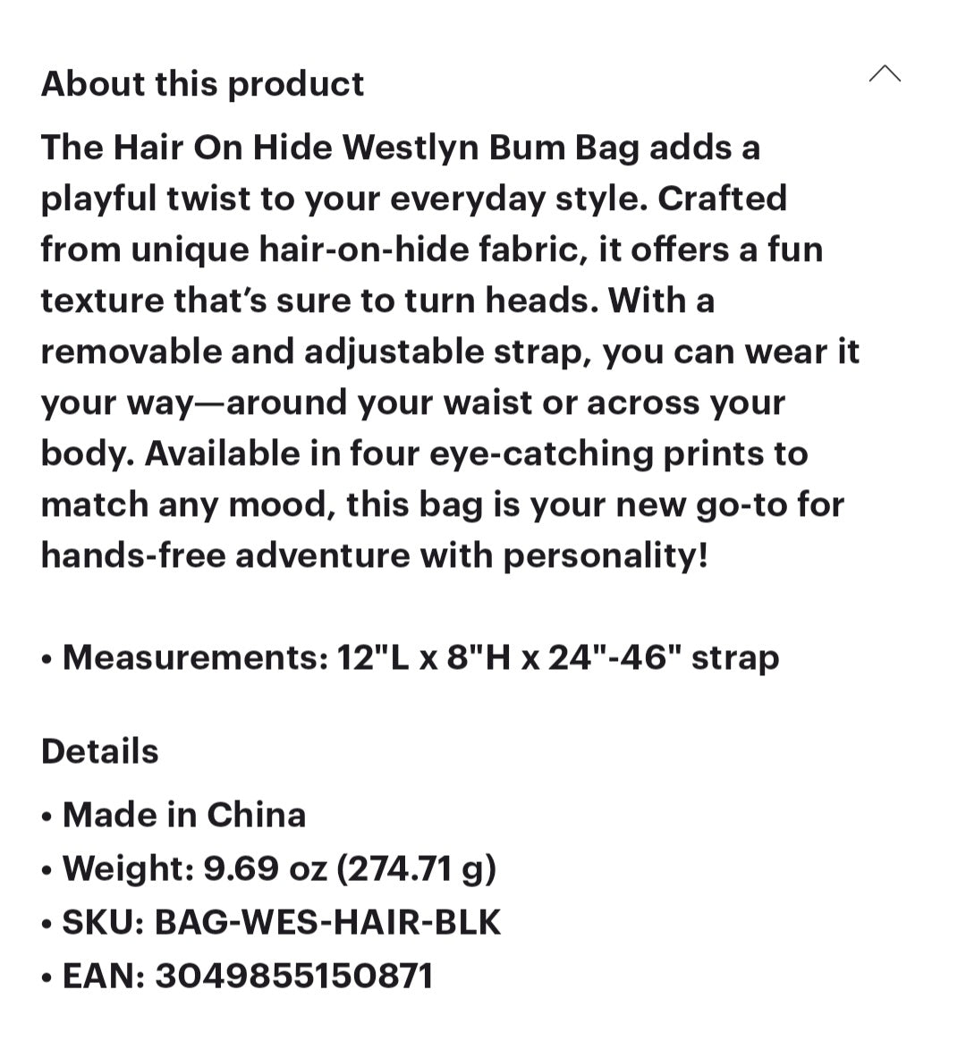 The Hair on Hide Weastern Bum Bag by Pretty Simple in Black