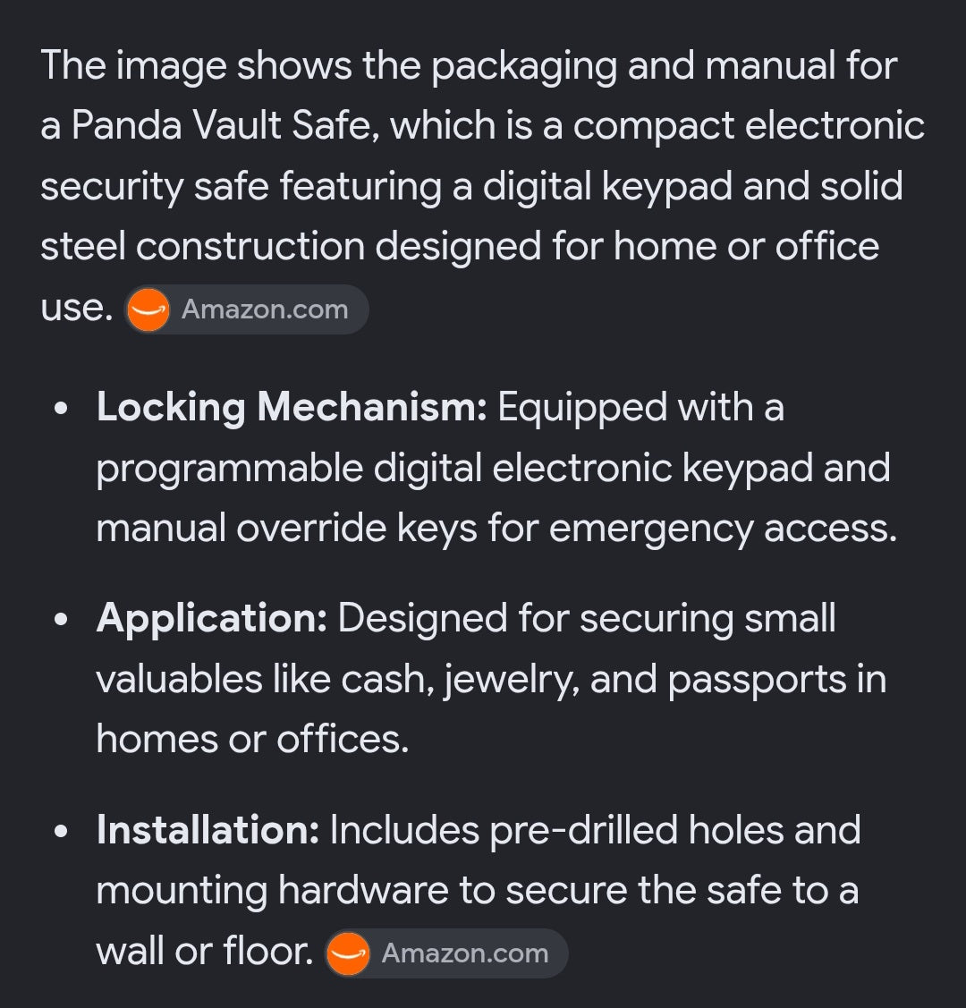 Panda Vault Safe with keys