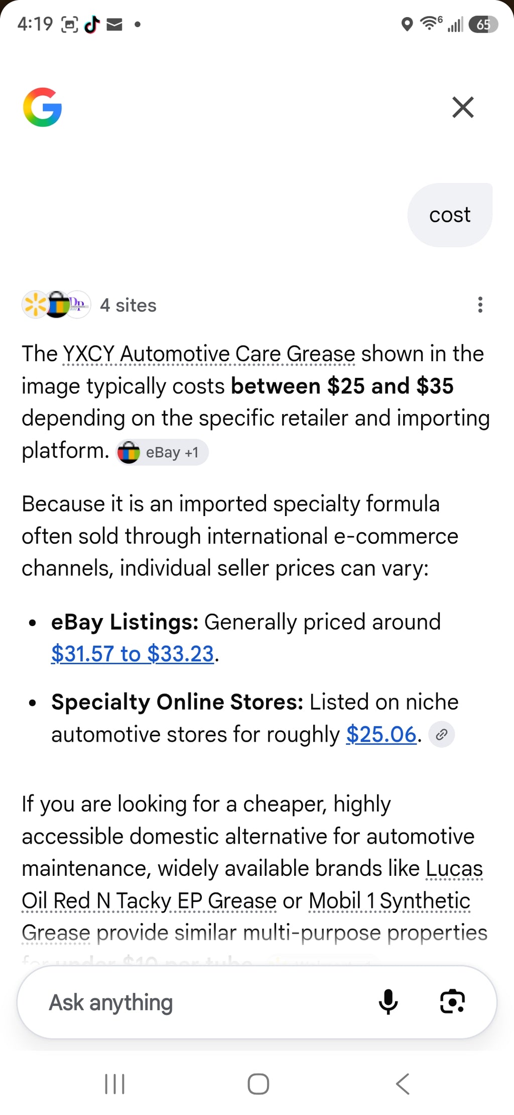 YXCY car care grease