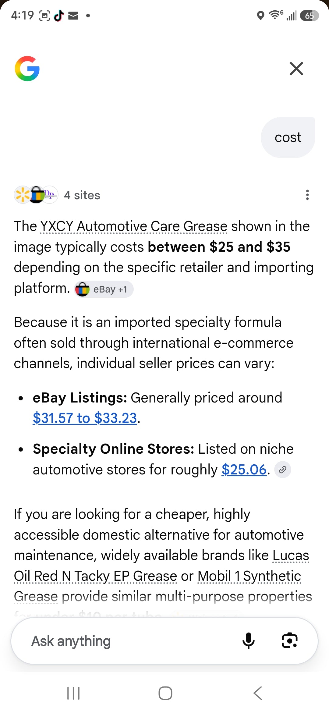 YXCY car care grease