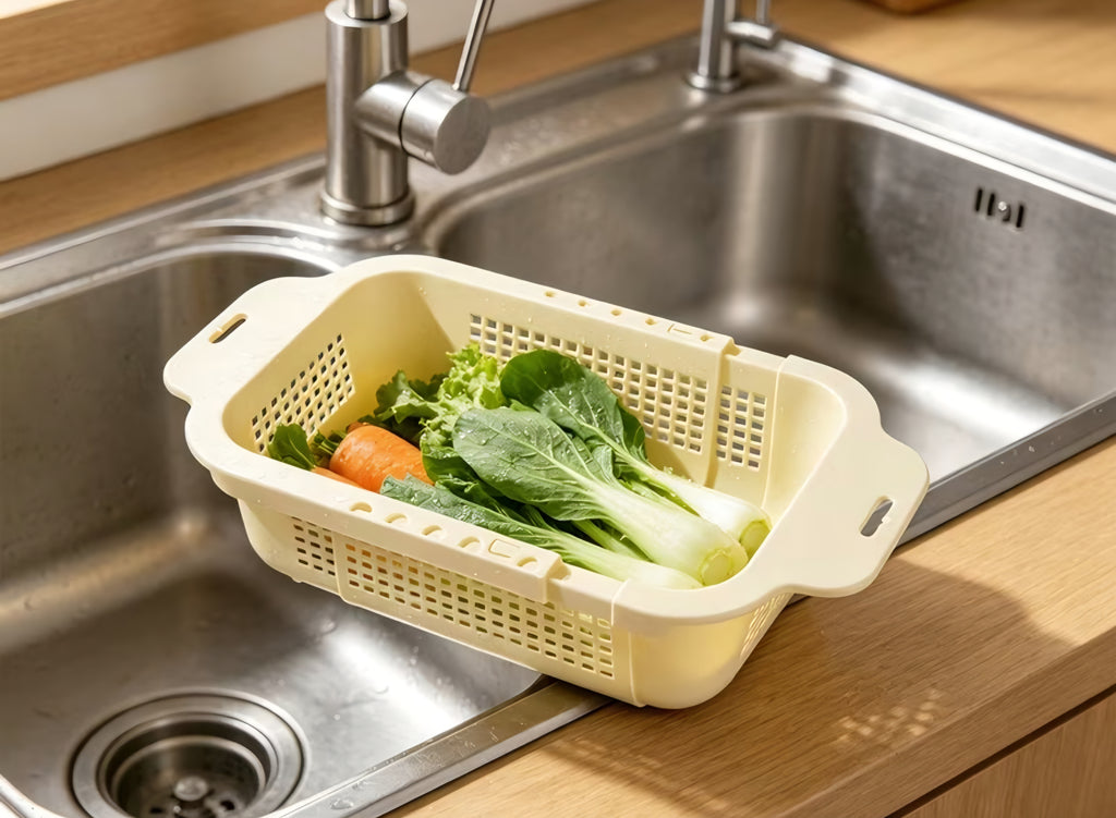 Over the sink draining basket expansion to larger size