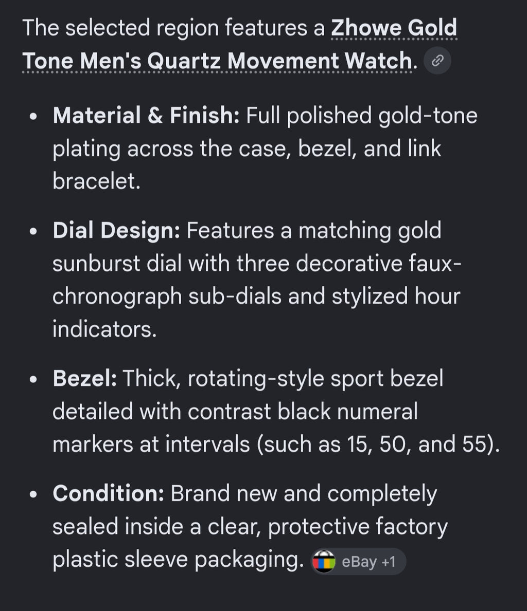 Mens watch gold tone Zhowe brand