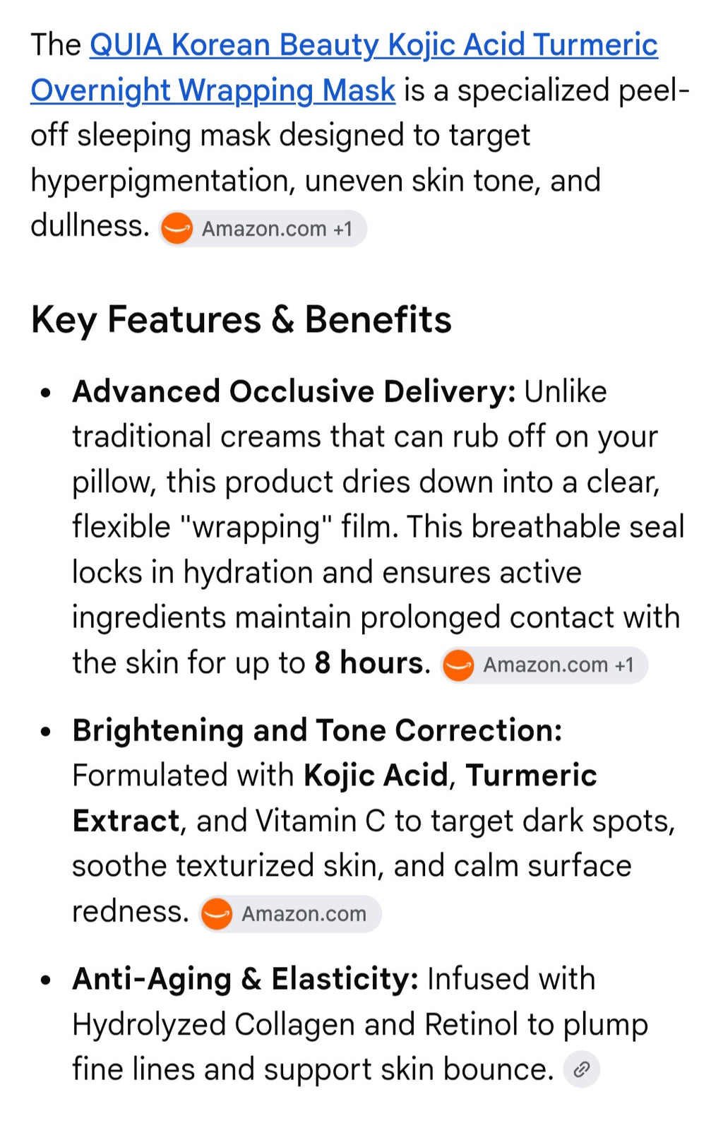 QUIA Kojic Acid Tumeric overnight wrapping mask