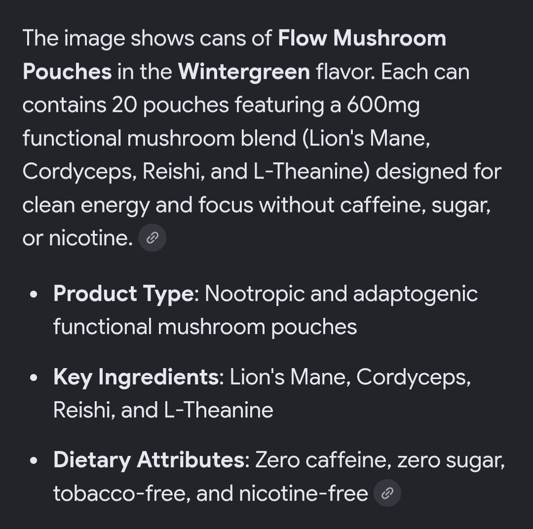 Wintergreen FLOW mushroom pouches 600mg 20 in each can ×3