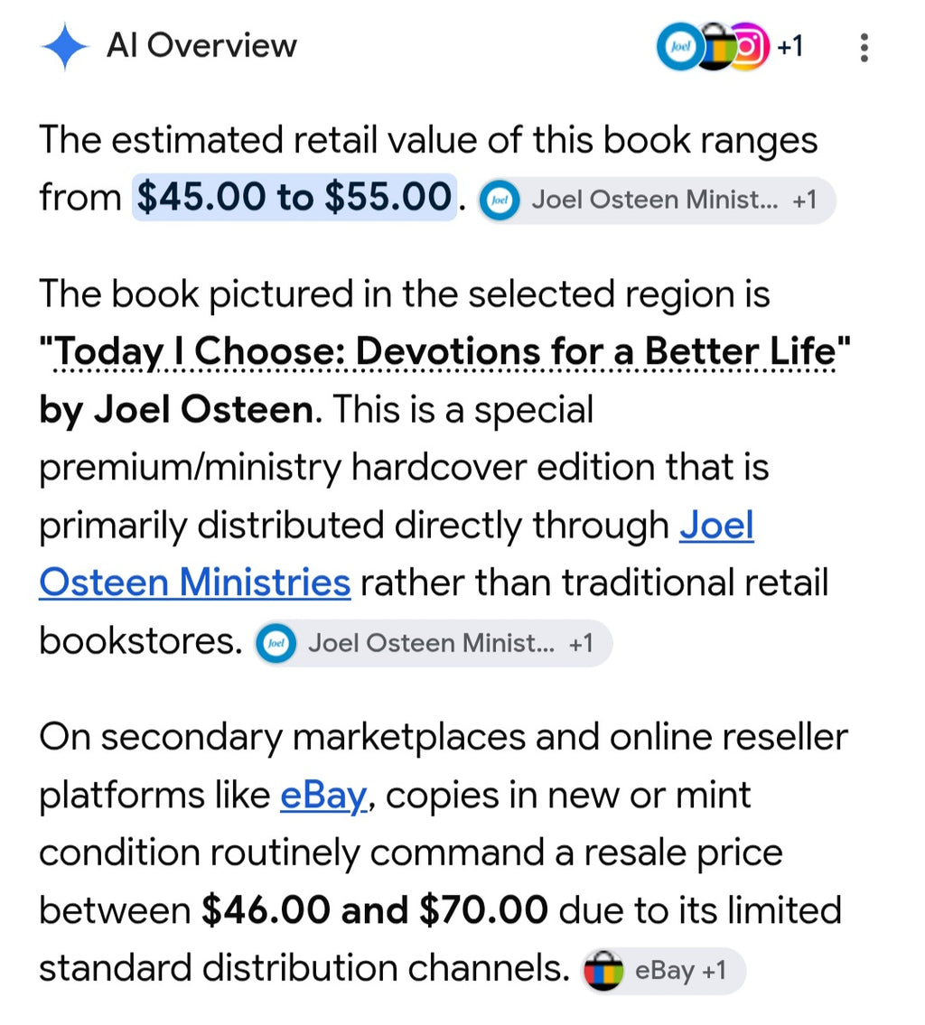 Special édition hard cover Joël Osteen Today I Choose Dévotions For A Better Life