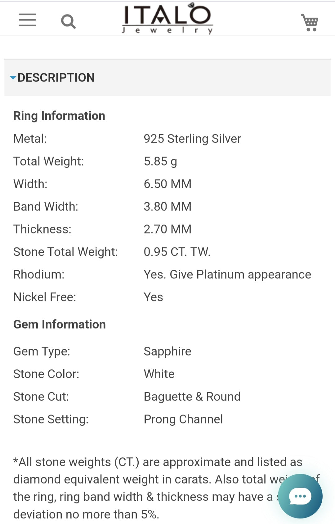 ITALO Jewelry ring size 8