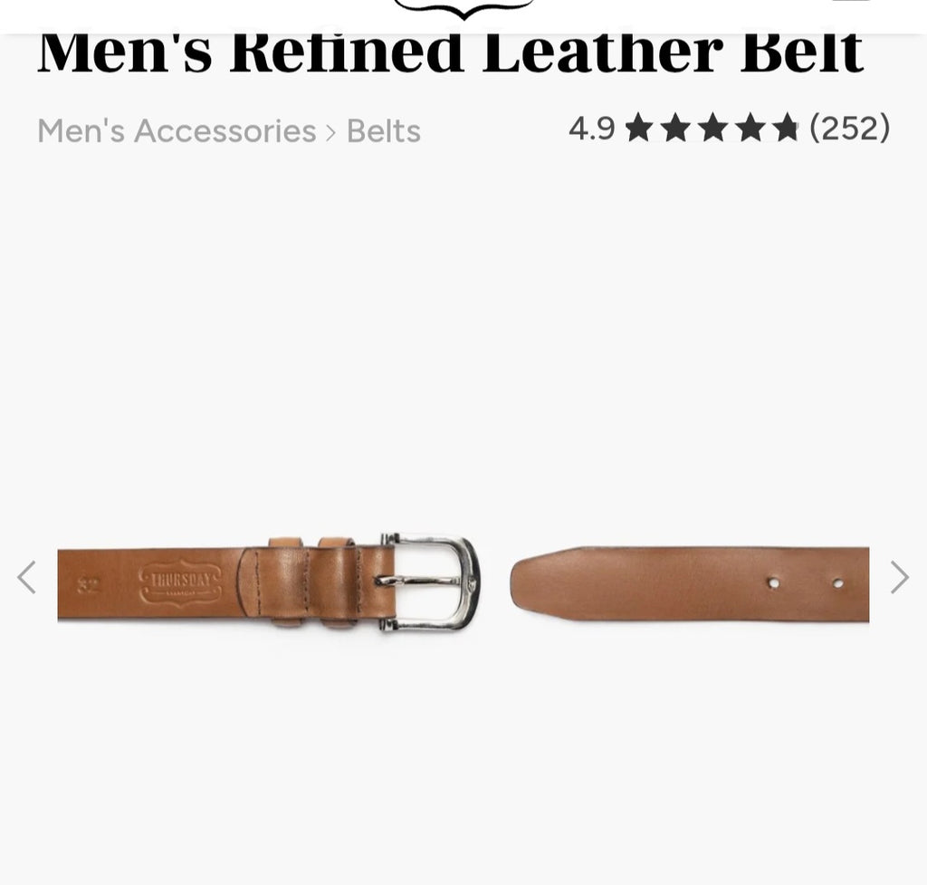 Mens 100% leather belt by Thursday Boot Company