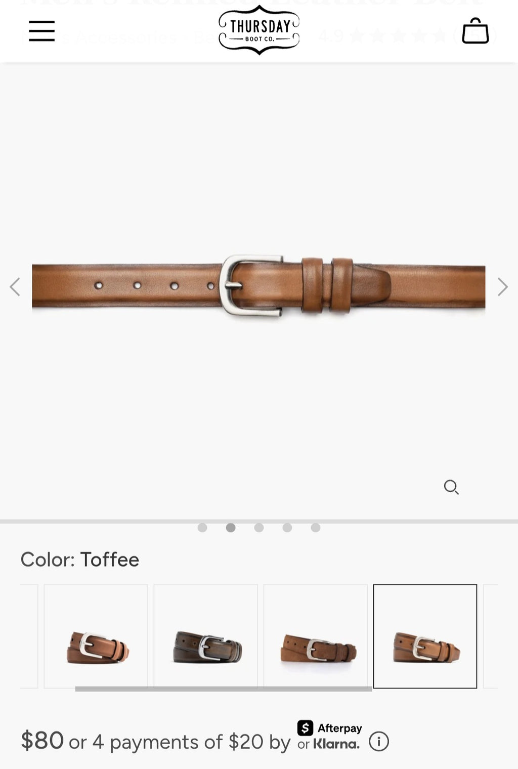 Mens 100% leather belt by Thursday Boot Company