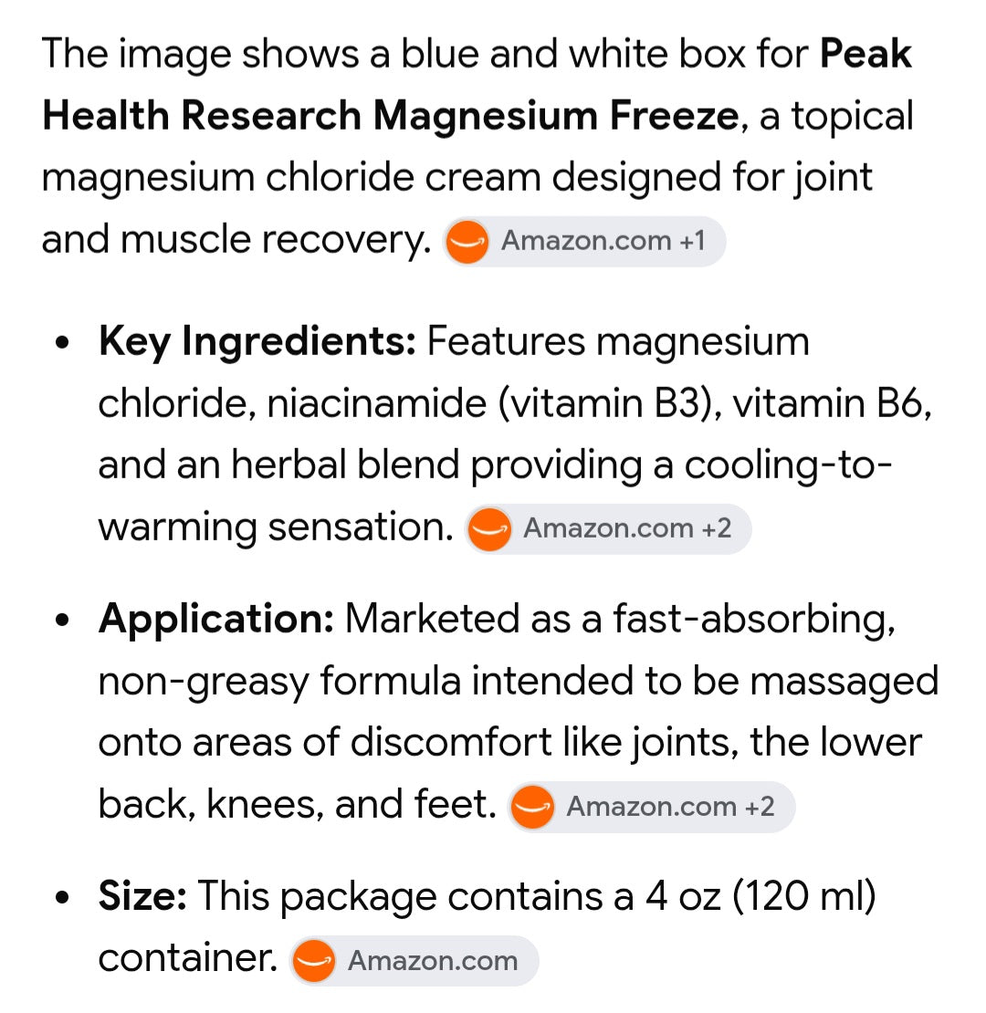 PEAK HEALTH Magnésium Freeze 4oz