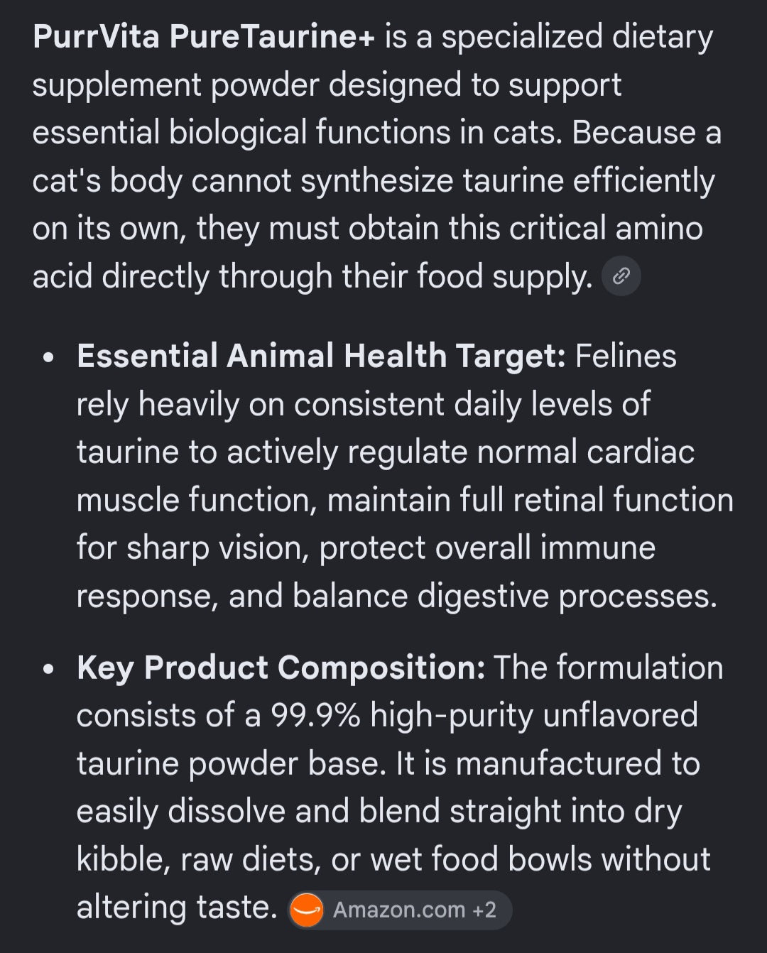 Purvita pure taurine supplément for cats