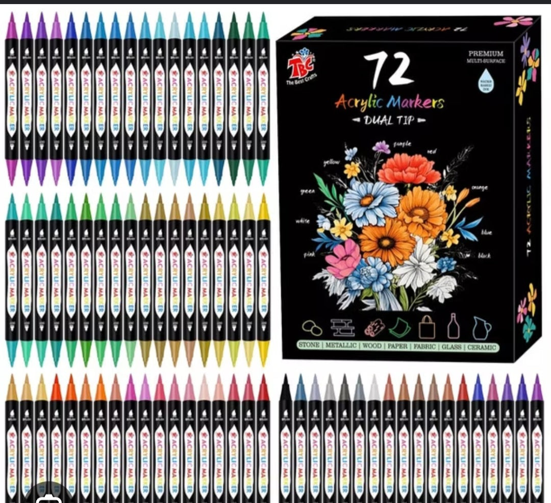 72 Acrylic Markers Dual Tip