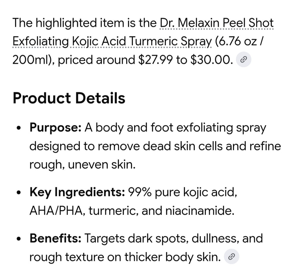 Dr.MELAXIN bundle of 4 full size products calcium volume cream , peel shot, body and foot tumeric spray, body cream