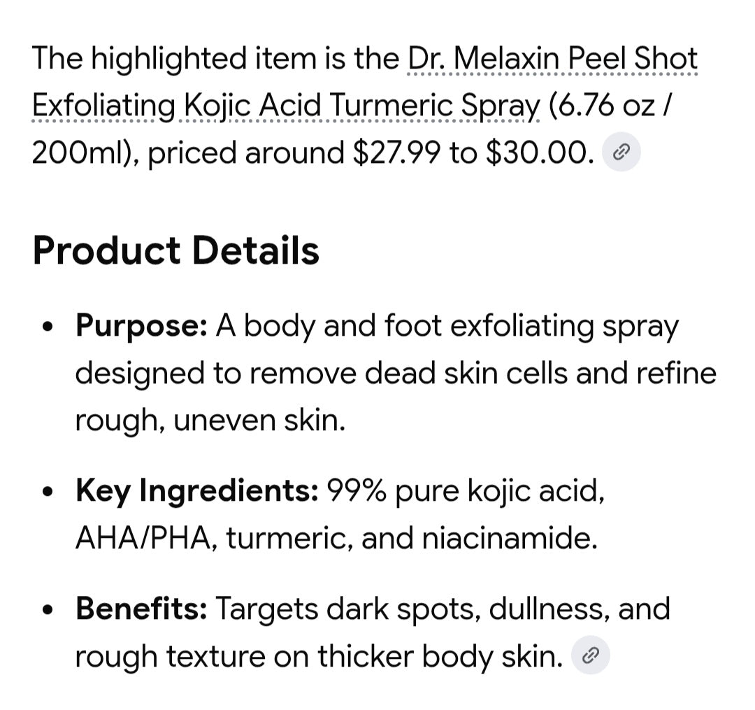 Dr.MELAXIN bundle of 4 full size products calcium volume cream , peel shot, body and foot tumeric spray, body cream