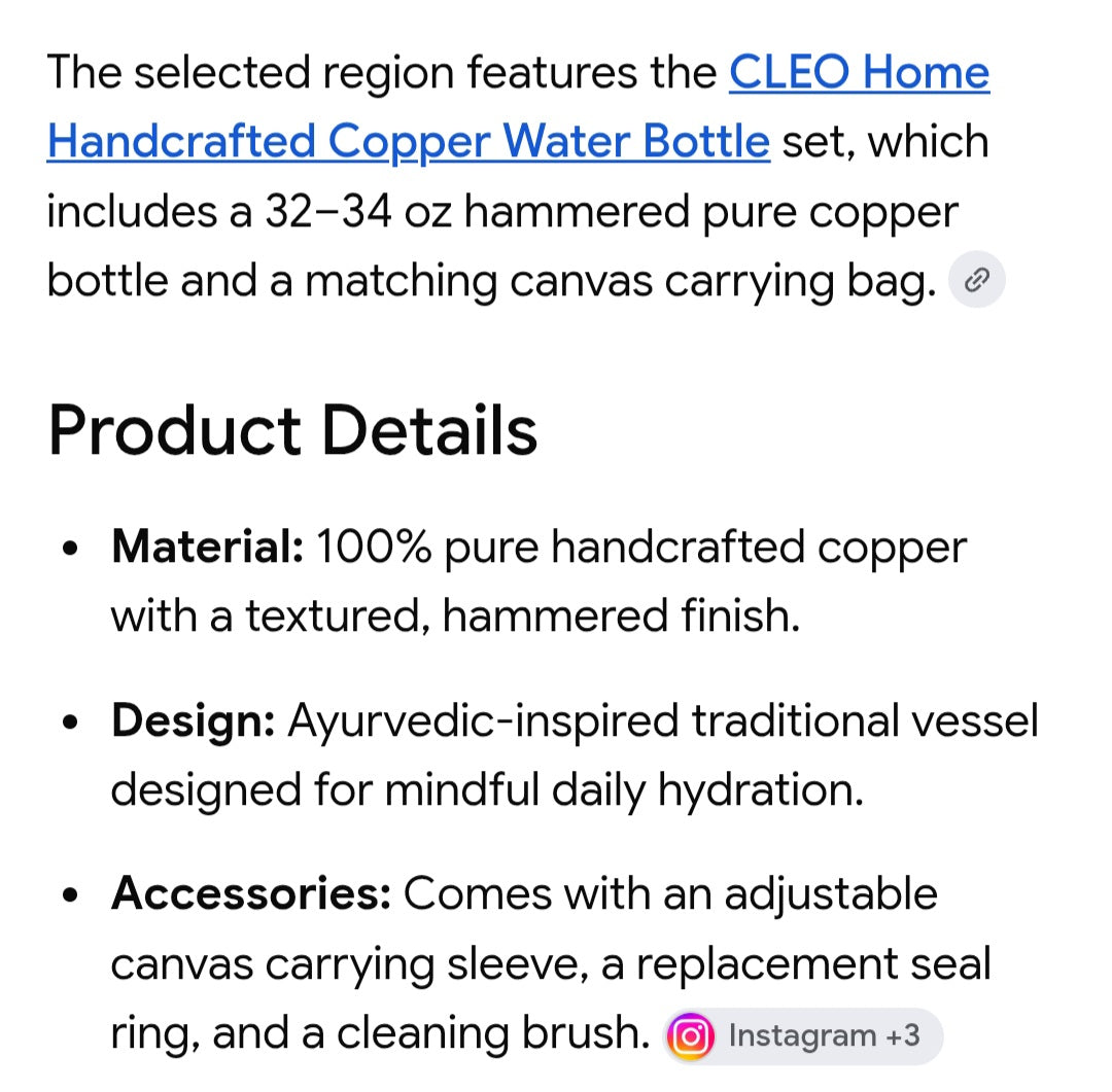 Cleo copper bottle with carry case handcrafted