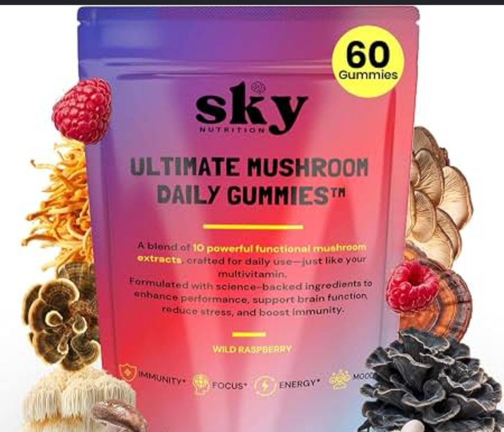 Sky ultimate mushroom daily gummies wild raspberry