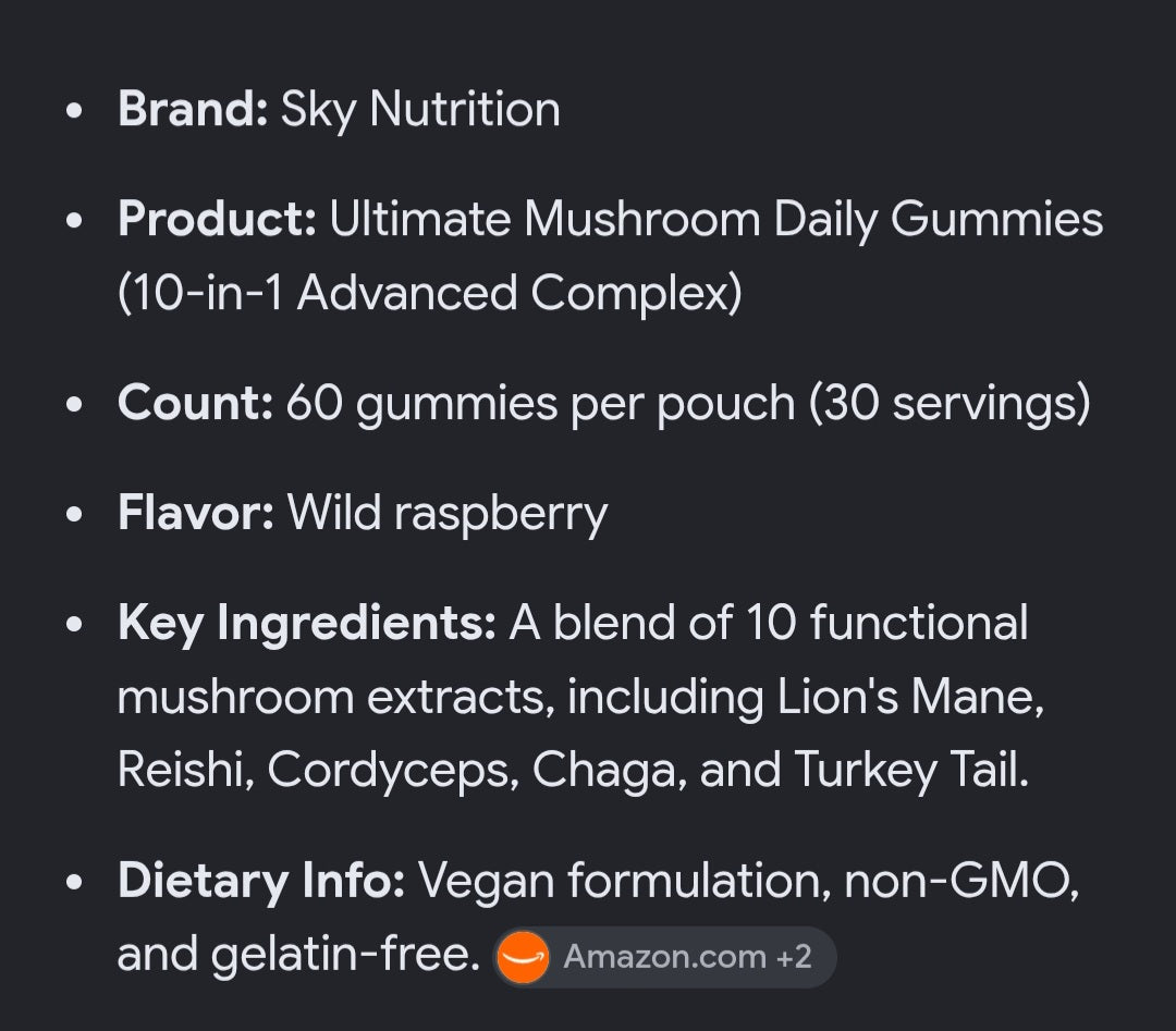 Sky ultimate mushroom daily gummies wild raspberry