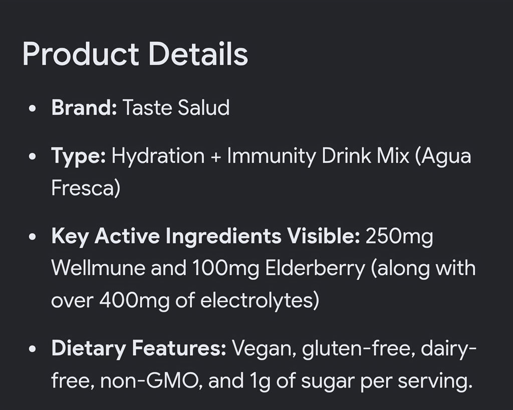 Salud hydrating and immune drink mix 3 bags 15 serv per bag