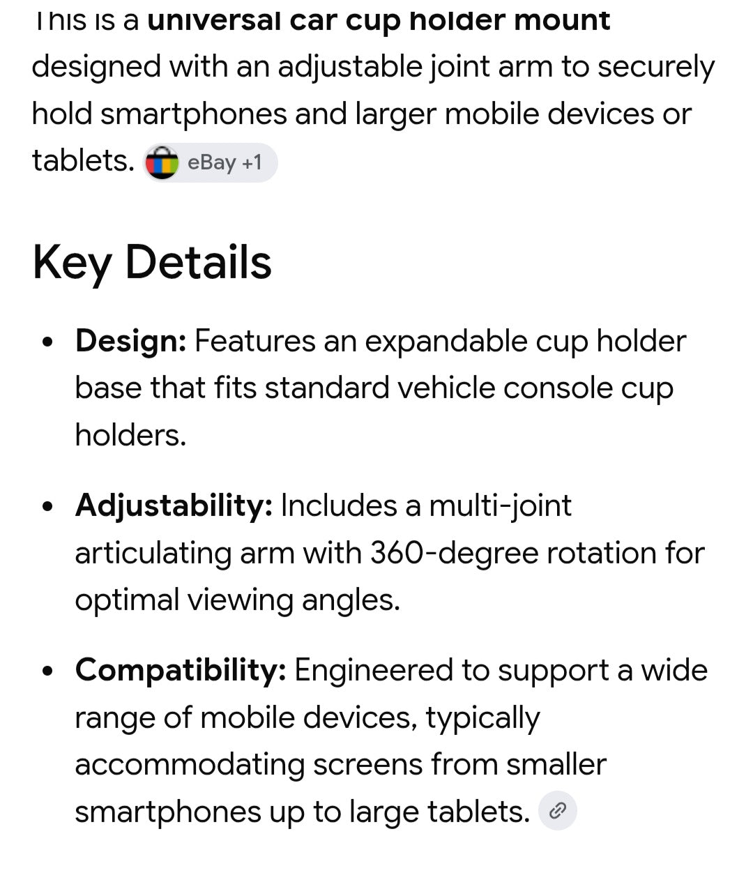 Vehicle holder car phone holder / for cup holder spot