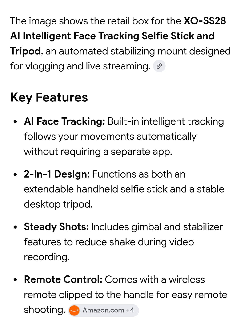Selfie stick with tracking gimbal stabilizer tripod