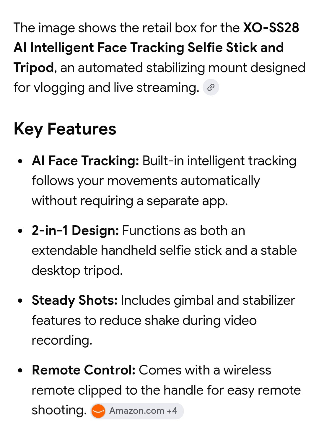 Selfie stick with tracking gimbal stabilizer tripod