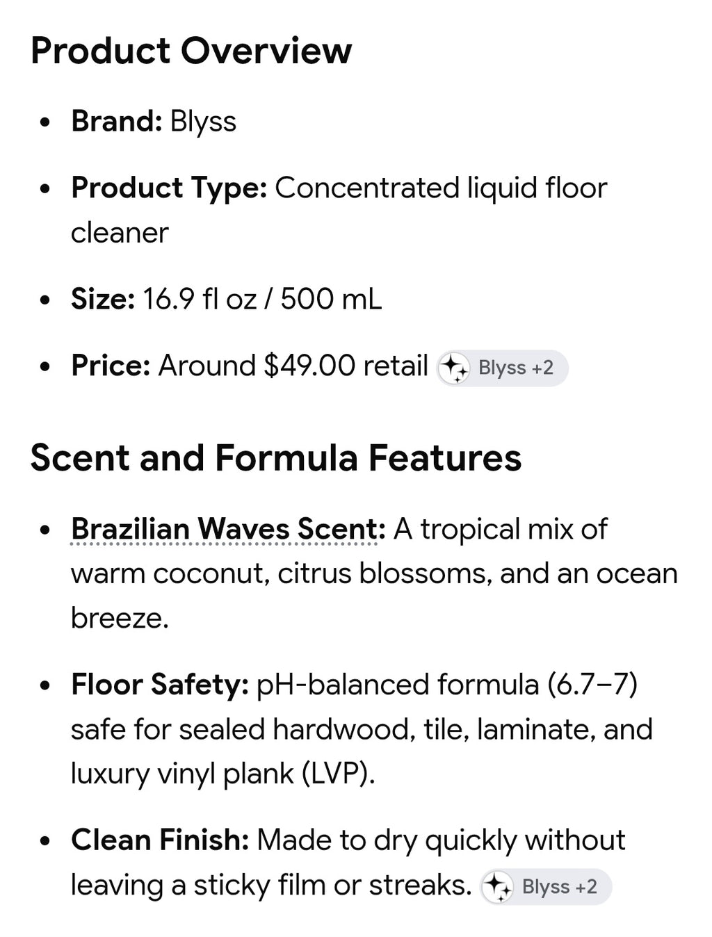 Blyss floor cleaner highly sented concentrate