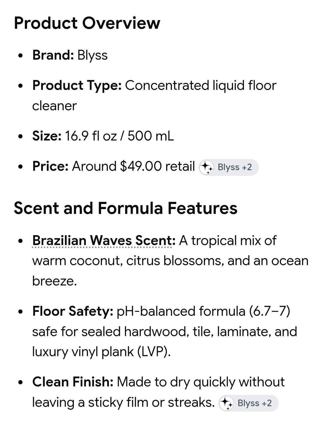 Blyss floor cleaner highly sented concentrate