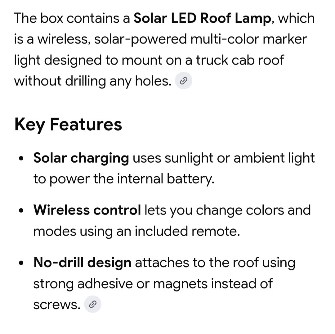 Solar Led Roof Lamp multi color wireless control