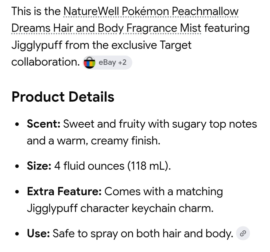 POKEMON hair and body spray peachmallow dreams