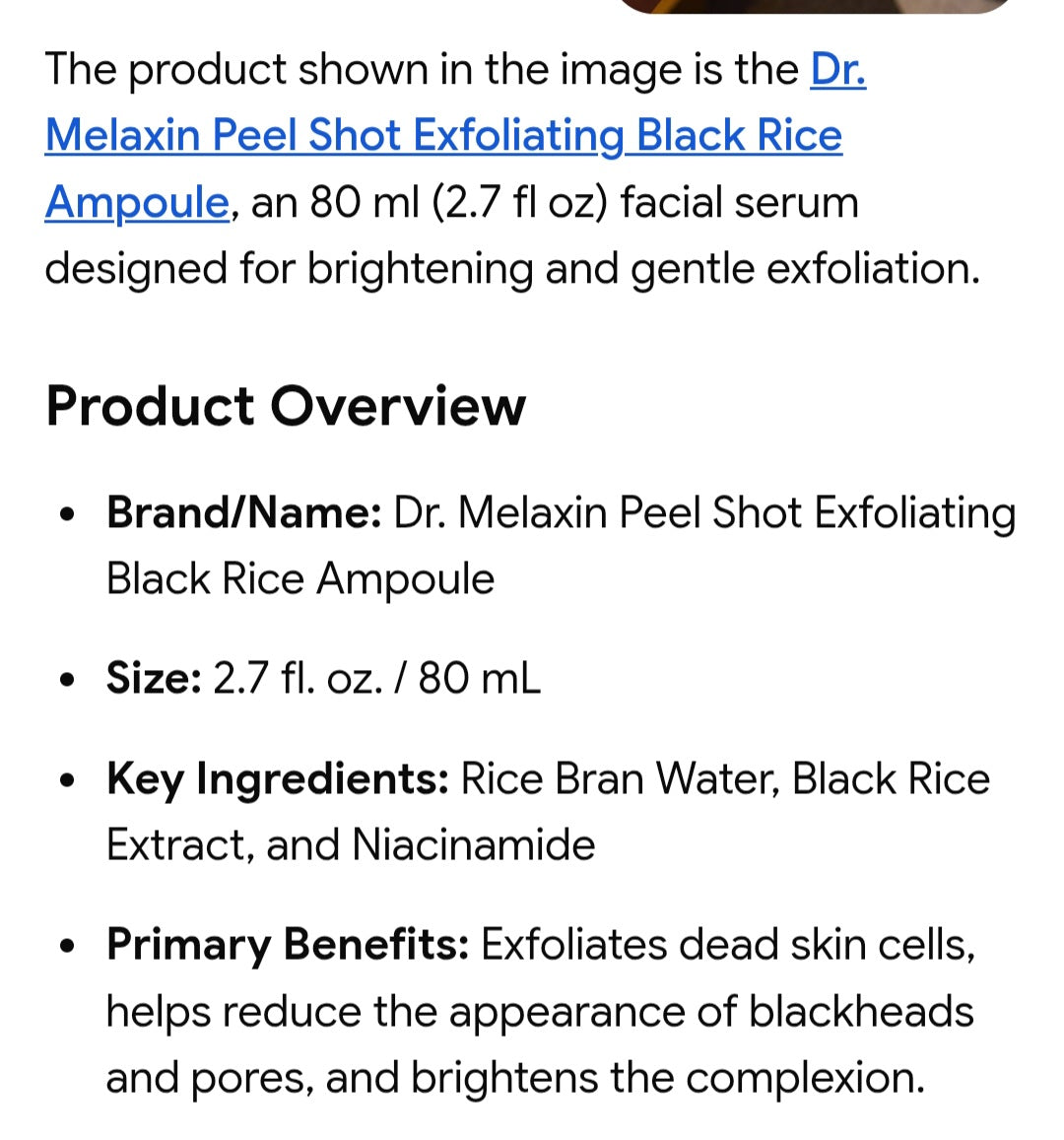 Dr.Melaxin peel shot exfoliating black rice ampoule