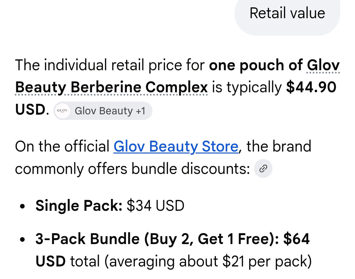 Glov Beauty Berberine Complex 60 capsules per pack 3 pack bundle