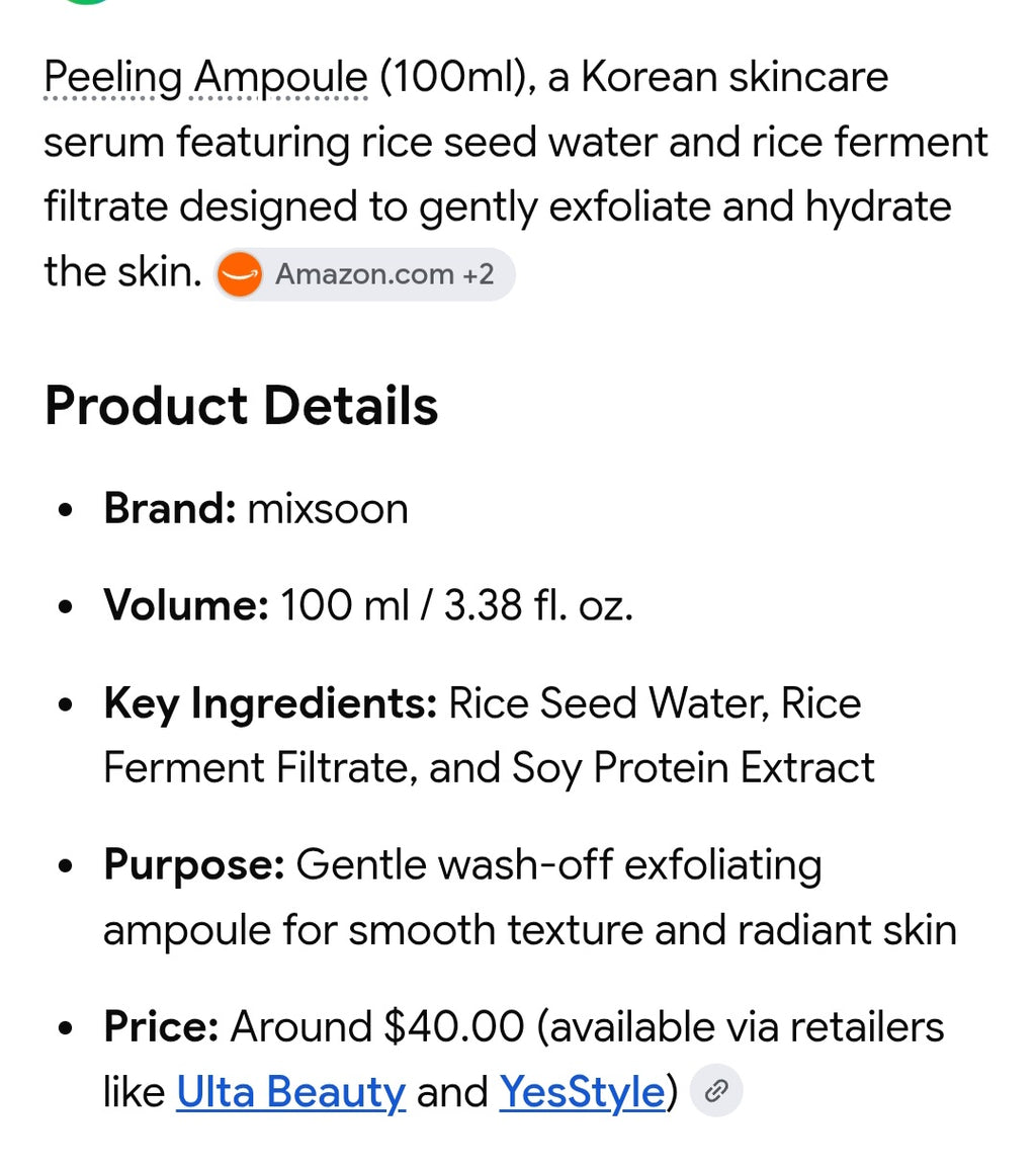 Mixsoon white rice peeling Ampoule 3.38fl oz