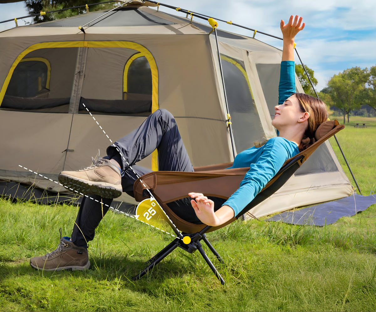 Camping chair rocking and back support
