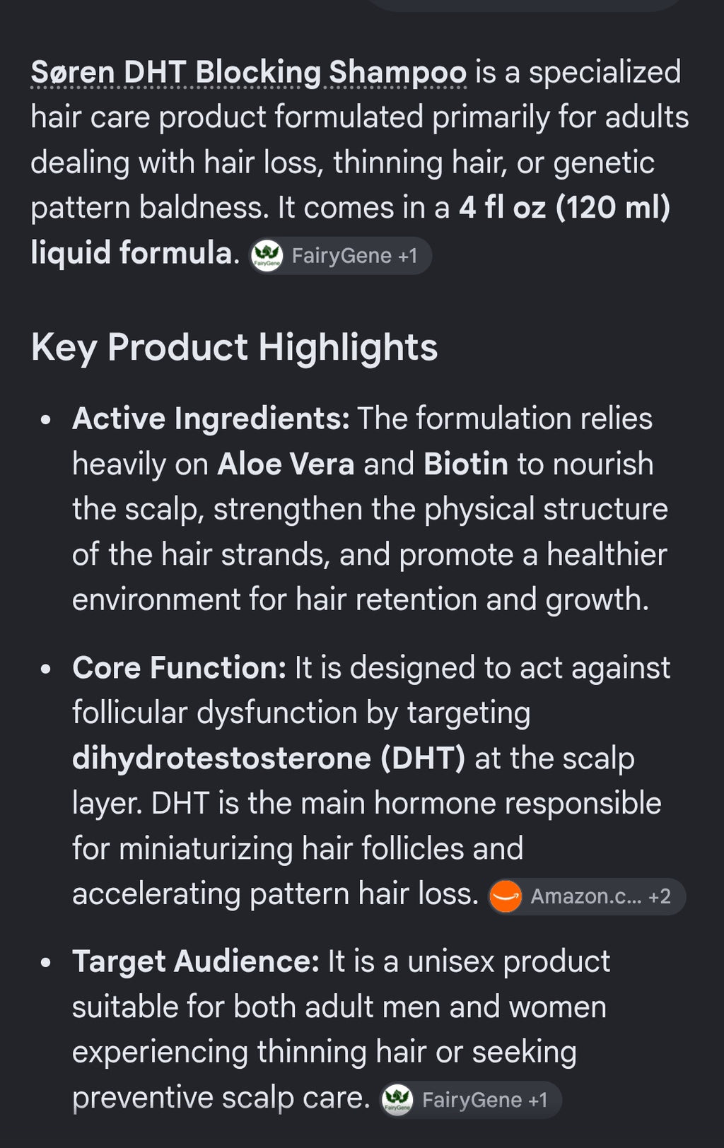 Soren DHT Blocking shampoo 4fl oz for hair loss
