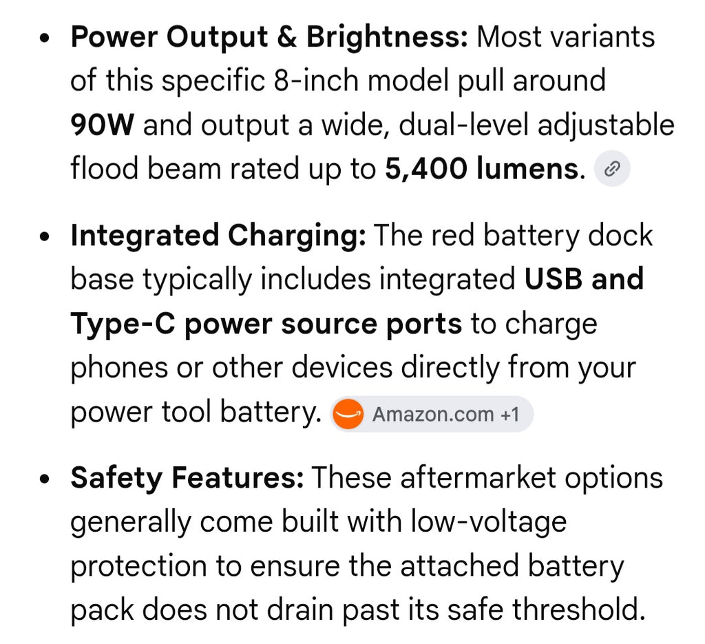 Work light battery NOT included