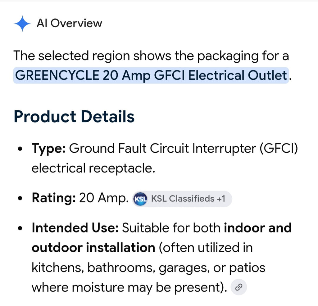 GREENCYCLE 20amp GFCI Electrical outlet