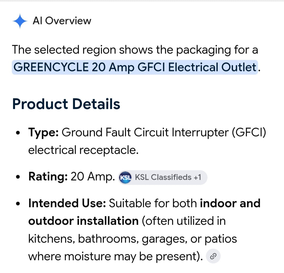 GREENCYCLE 20amp GFCI Electrical outlet