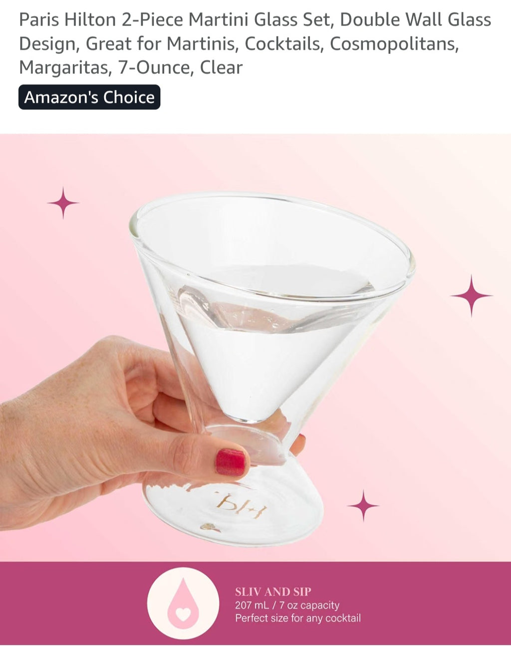 Paris Hilton 2 piece Martini Glass Set 7oz each